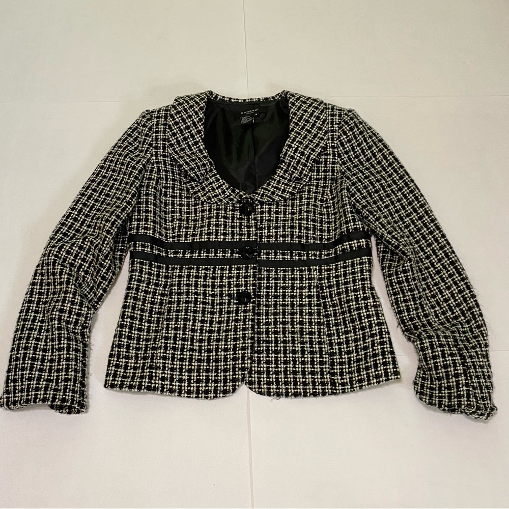 Sandro  Women's Black and White Tweed Jacket - Picture 2 of 7